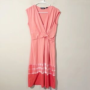 NEW Lands End Sleeveless Coral Faux Wrap tie dyed midi casual dress women size S